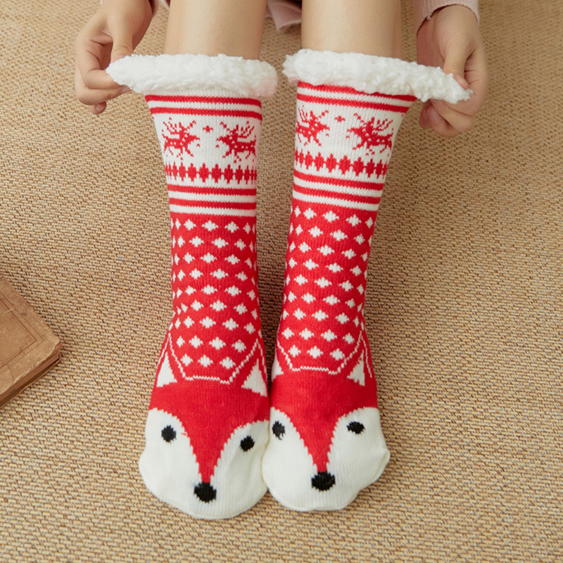 12 Pairs Slipper Socks Adult Autumn Winter Socks Floor Socks Cartoon Section Plus Thick Velvet Home Non-slip Rug Sleep Socks